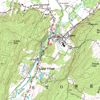 A topographic map with contour intervals